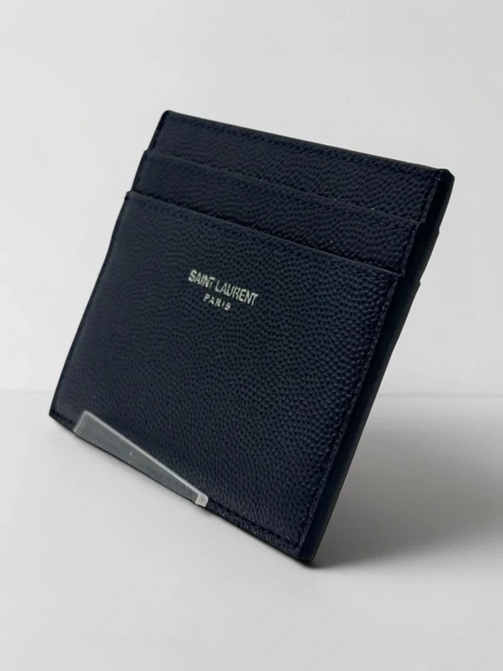 Saint Laurent Paris Dark Blue Grained Leather Card Holder Wallet + Entrupy. cert